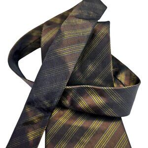Brandini le Collezioni Silk Suit Tie Brown Angular Stripe Gold Blue/Gray Men 4"